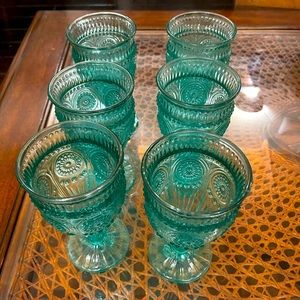 THE PIONEER WOMAN ADELINE Thick Glass Goblet Teal Turquoise Blue Green Set of 6
